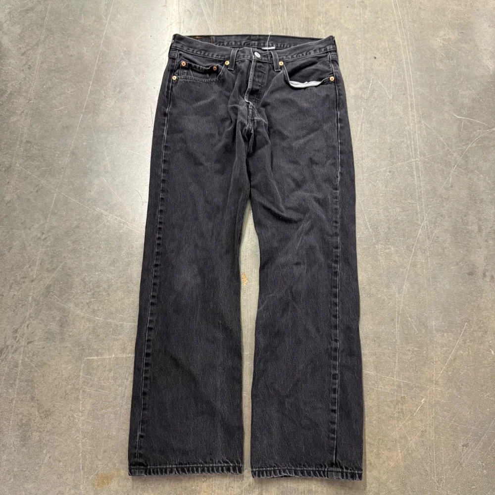 Vintage Levis 501 Black Denim Jeans Mens 33x30 Straight Leg Button Fly Faded